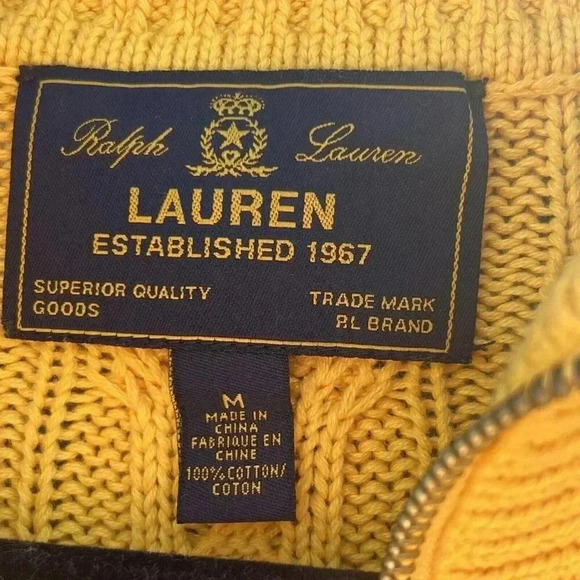 Ralph Lauren Black Label Yellow Cable Knit Women Cardigan Gold Full Zip Medium - Picture 3 of 4